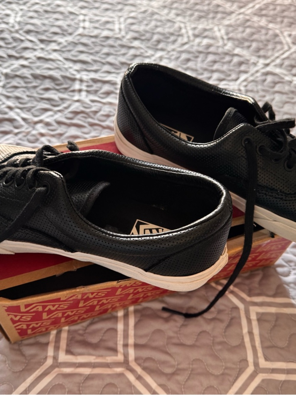 Vans Men's Black Perforated Low-Top Sneakers with White Sole - Picture 4 of 7